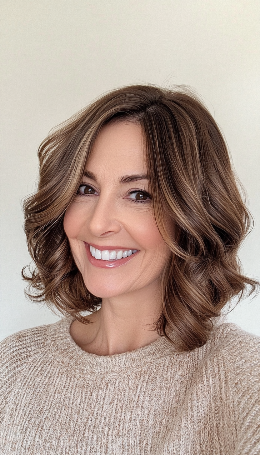 13. Curled Under Bob in Soft Brown (Medium Length Hairstyles For Women Over 50) - Medium Length Hairstyles For Women Over 50