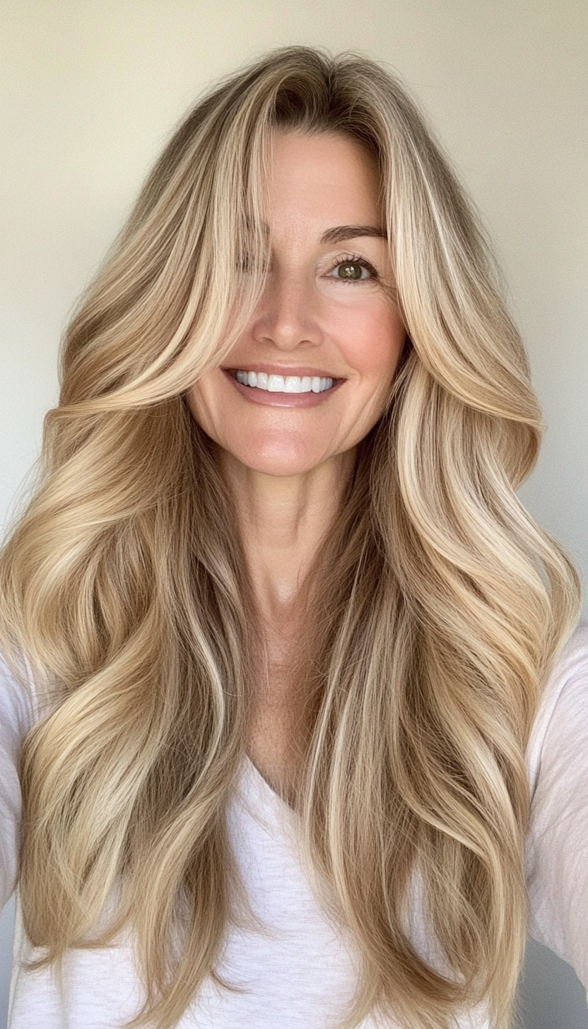 4. Long Layered Waves in Honey Blonde (Layered Hairstyles For Women Over 50) - Layered Hairstyles For Women Over 50