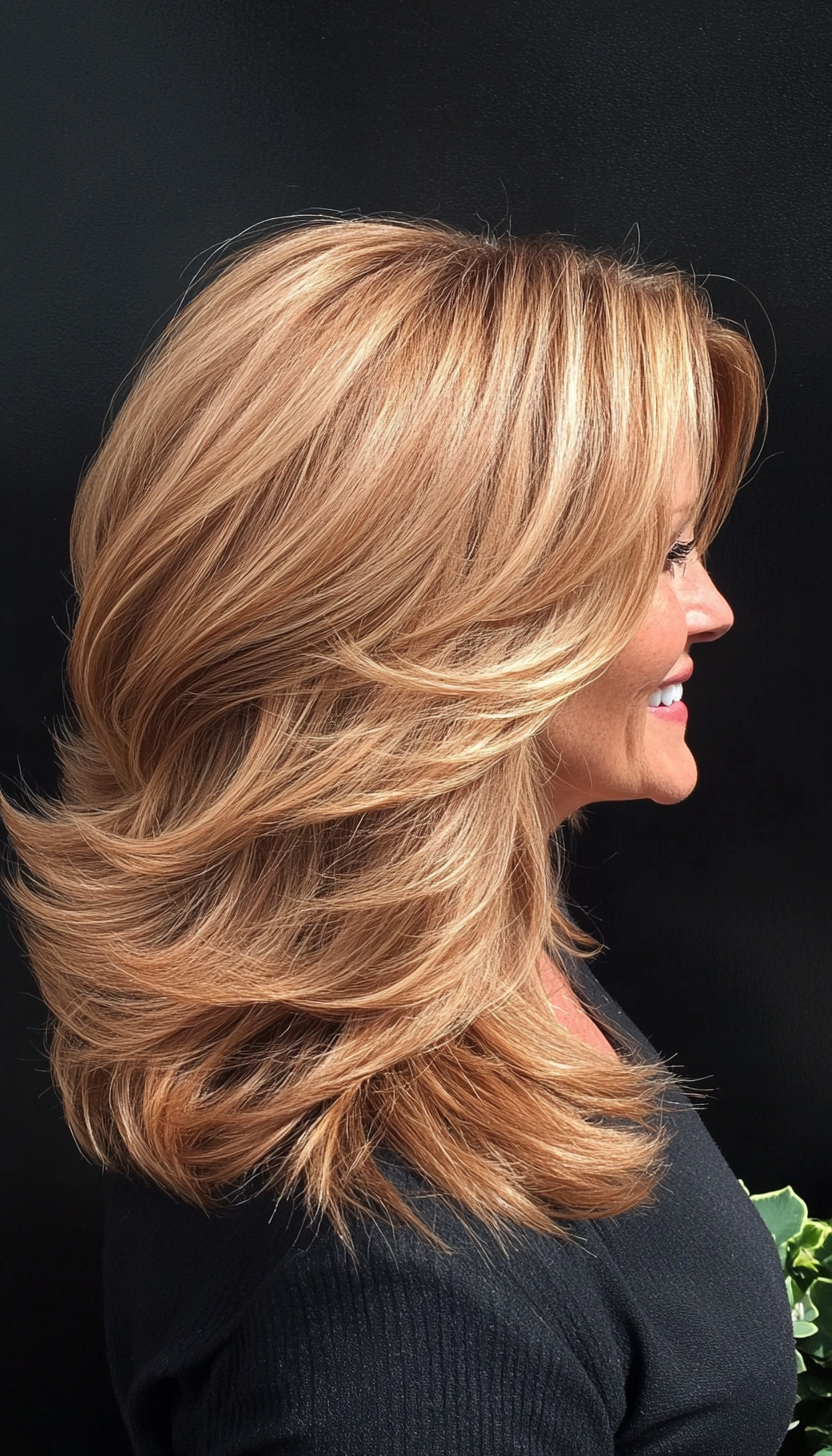 9. Wavy Shag Cut in Light Caramel Brown (Layered Hairstyles For Women Over 50) - Layered Hairstyles For Women Over 50