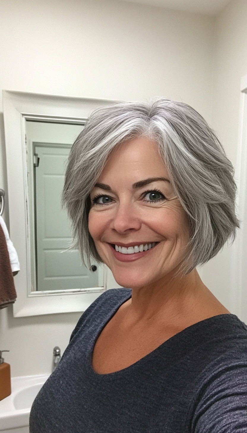 11. Short Textured Bob in Smoky Gray (Layered Hairstyles For Women Over 50) - Layered Hairstyles For Women Over 50