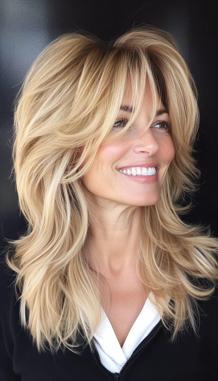 26. Messy Shag Layers in Warm Beige Blonde (Layered Hairstyles For Women Over 50) - Layered Hairstyles For Women Over 50