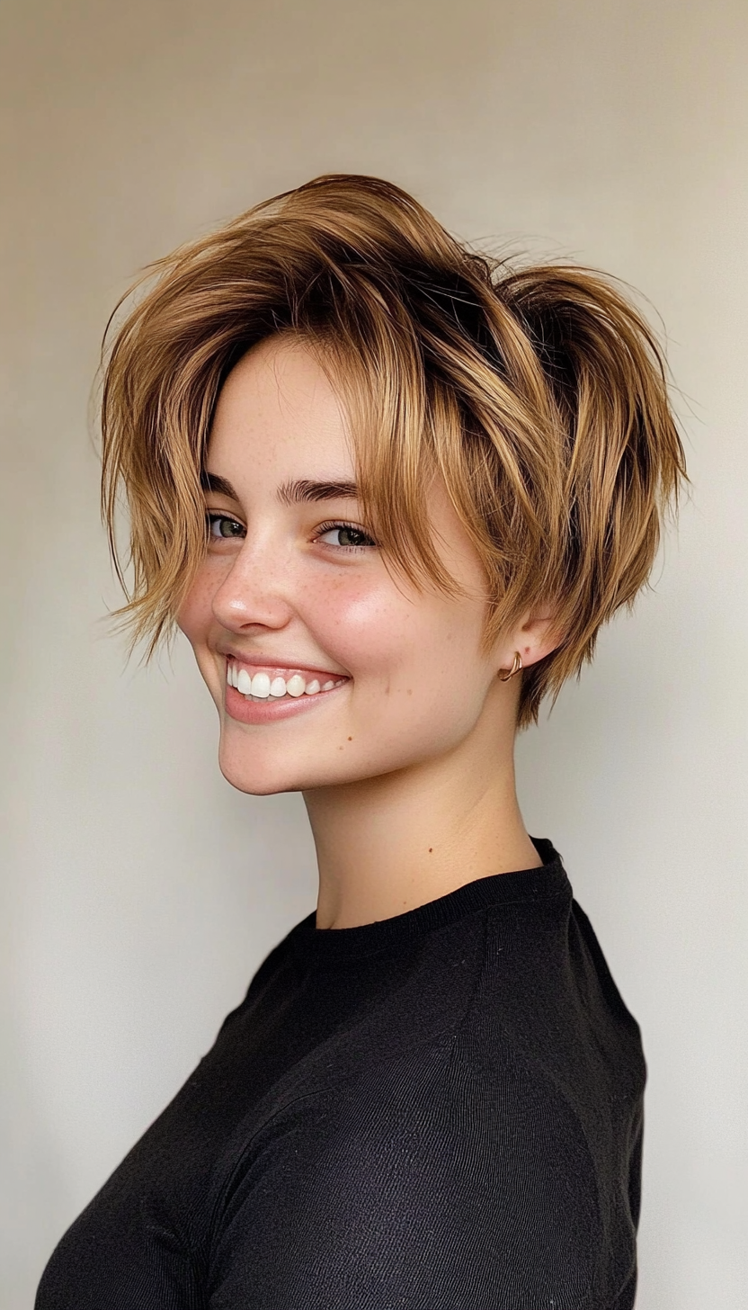 7. Undone Wolf Cut in Golden Brunette (Short Grunge Haircuts) - Short Grunge Haircuts