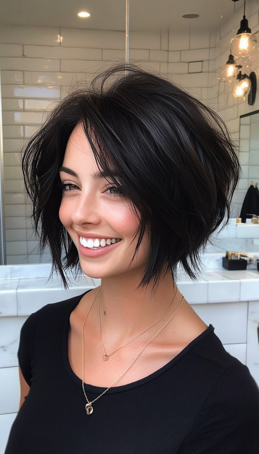 10. Messy Layered Bob in Soft Black (Short Grunge Haircuts) - Short Grunge Haircuts