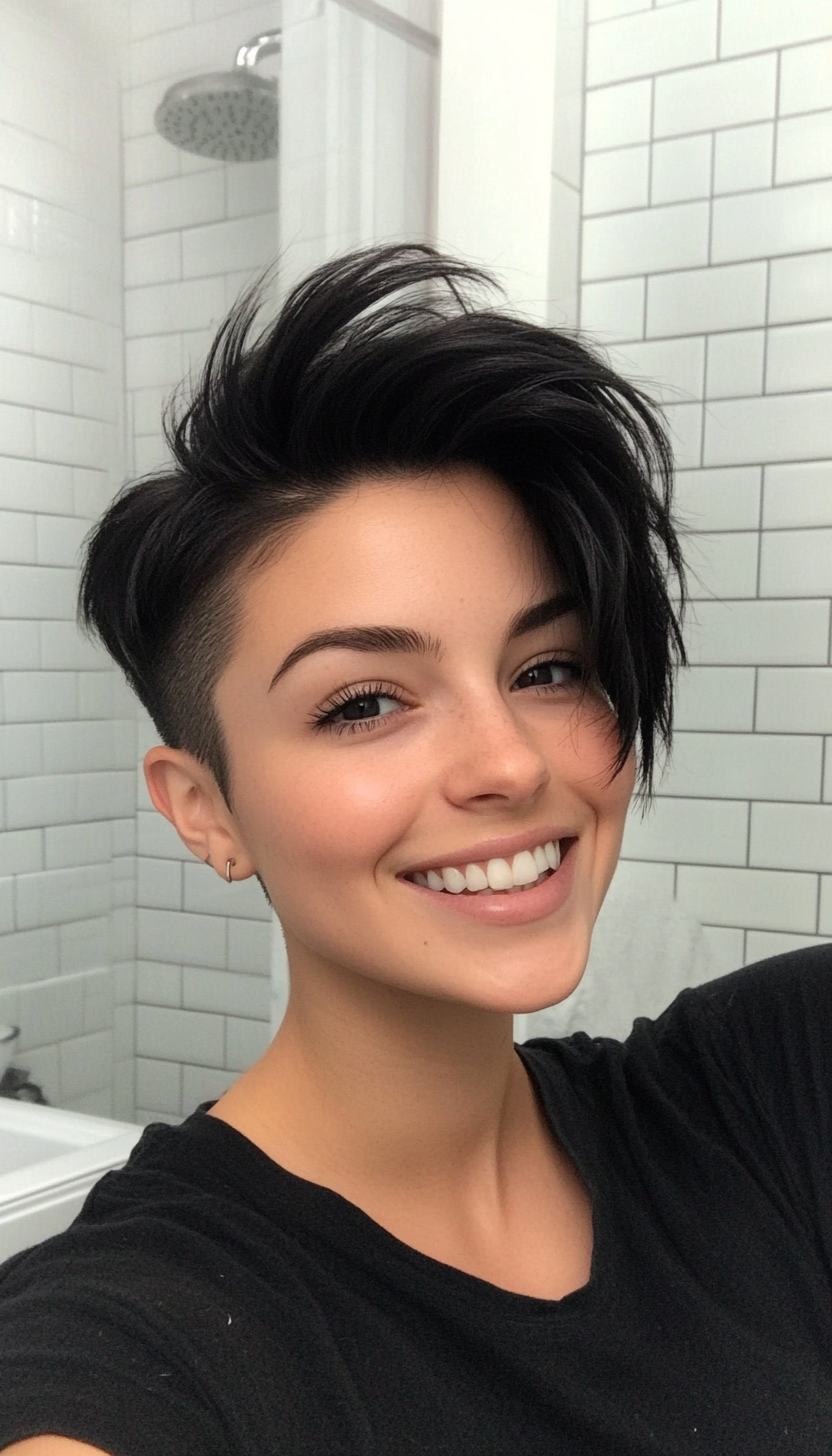 15. Undercut Pixie in Jet Black (Short Grunge Haircuts) - Short Grunge Haircuts