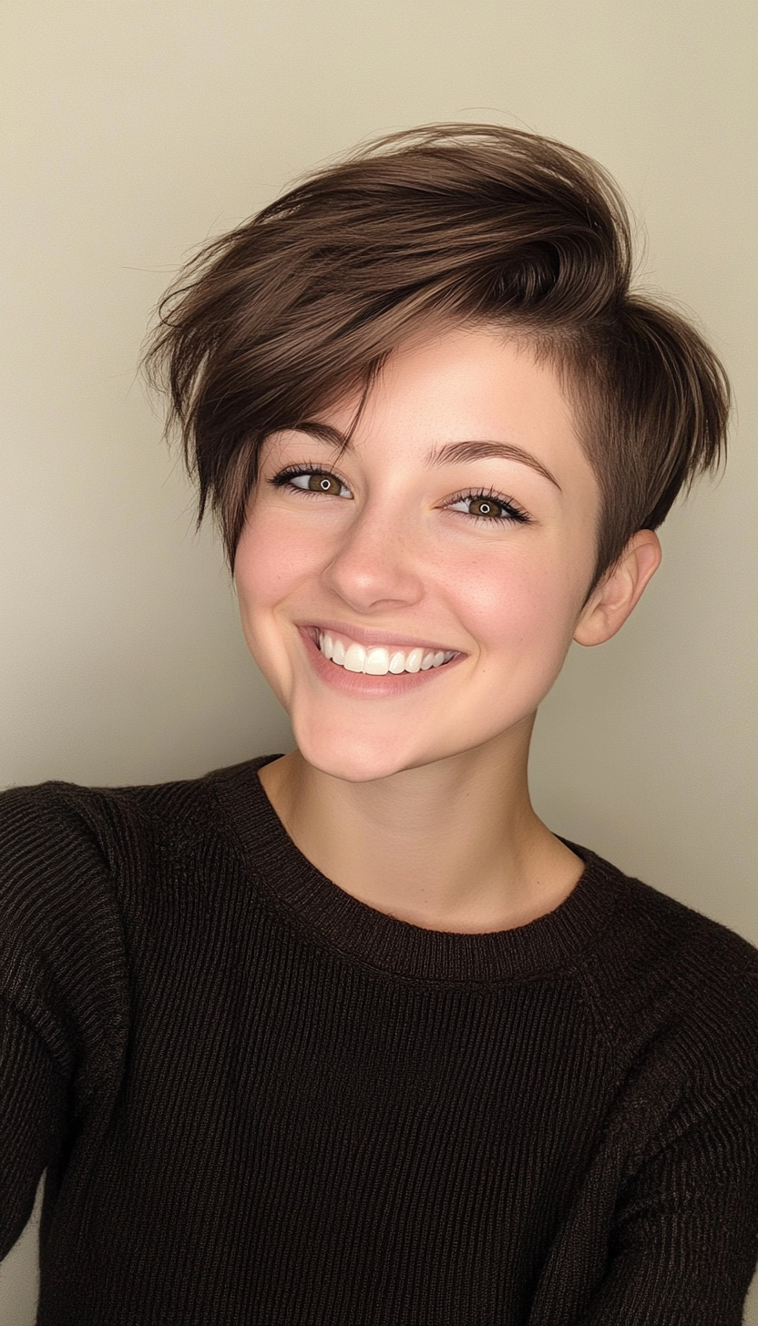 18. Asymmetric Pixie in Deep Ash Brown (Short Grunge Haircuts) - Short Grunge Haircuts