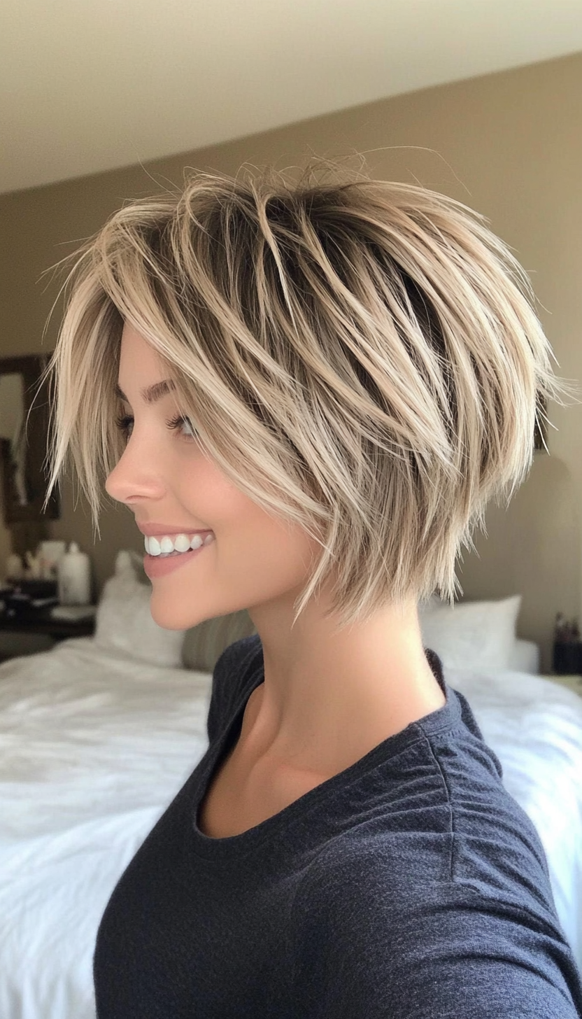 25. Layered Micro Bob in Dark Sandy Blonde (Short Grunge Haircuts) - Short Grunge Haircuts