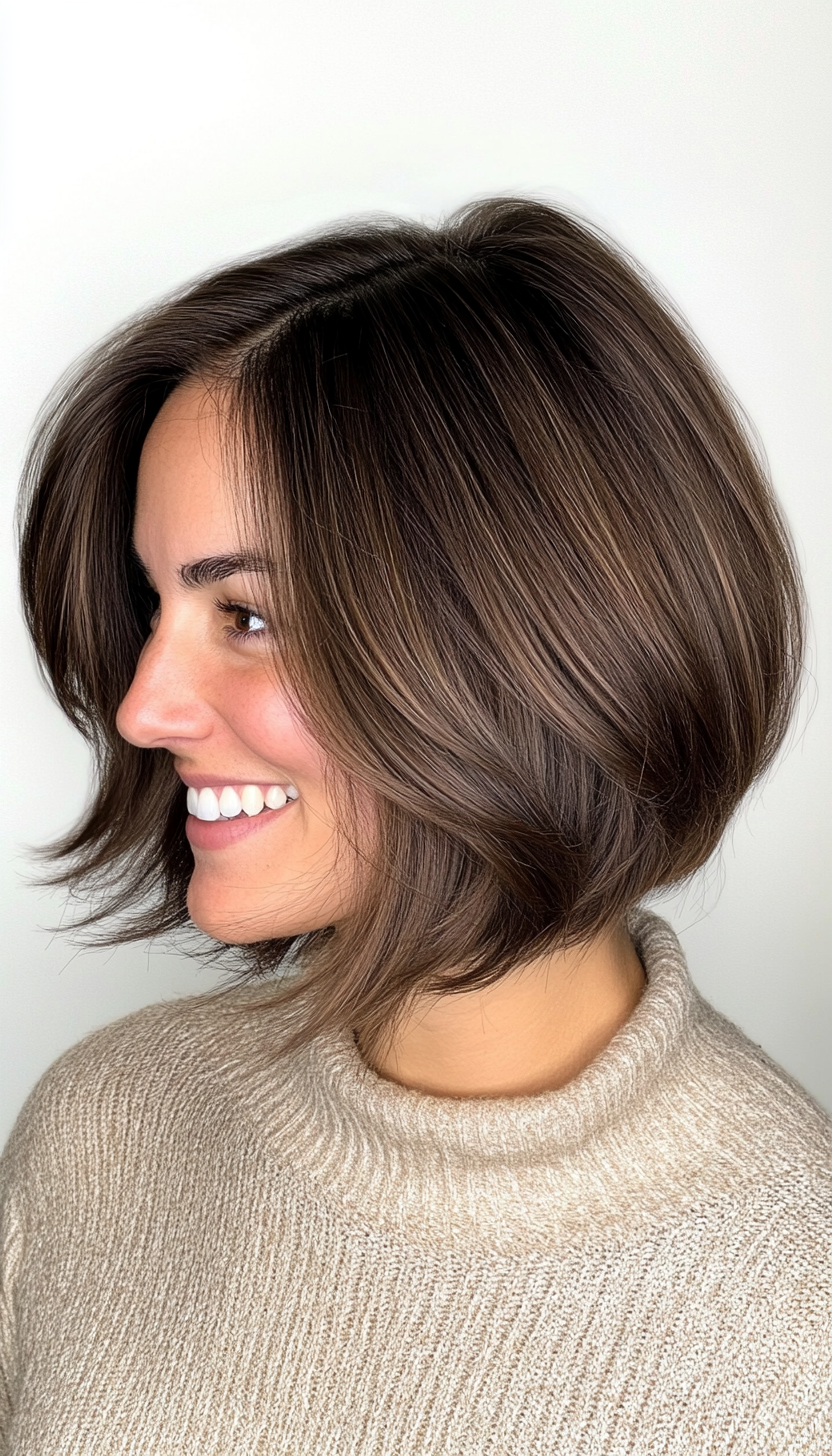 2. Soft Brunette Layered Bob (Bob Hairstyles For Thin Hair) - Bob Hairstyles For Thin Hair