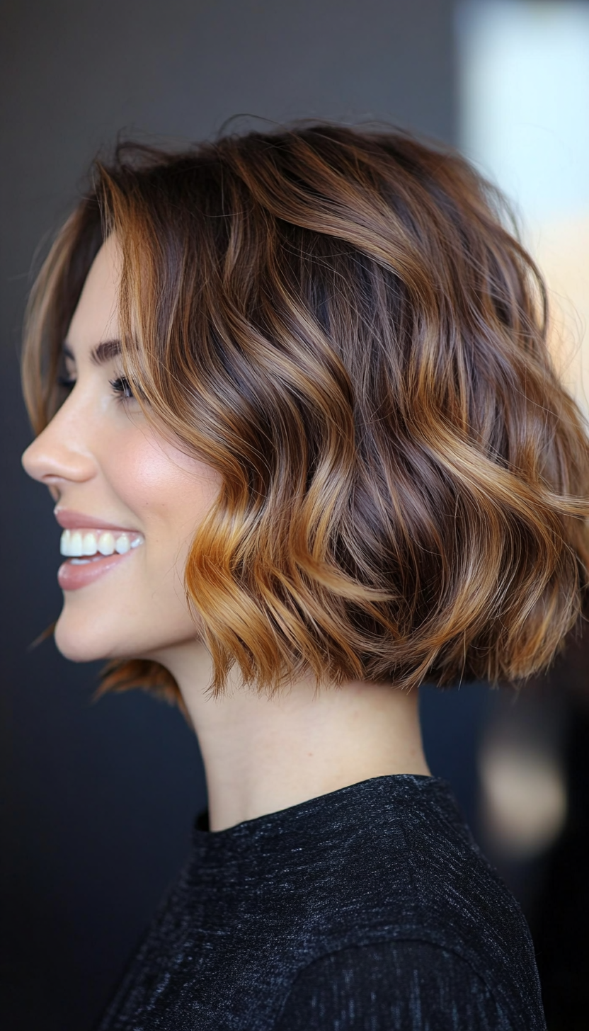 10. Caramel-Toned Soft Wavy Bob (Bob Hairstyles For Thin Hair) - Bob Hairstyles For Thin Hair