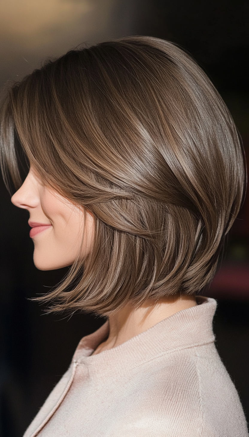 12. Ash Brown Bob with Curtain Bangs (Bob Hairstyles For Thin Hair) - Bob Hairstyles For Thin Hair