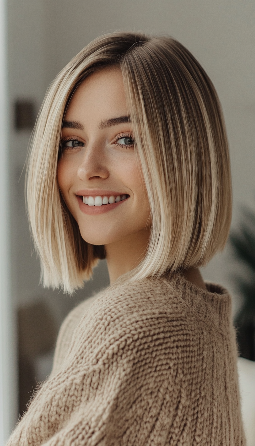 13. Sandy Blonde Stacked Bob (Bob Hairstyles For Thin Hair) - Bob Hairstyles For Thin Hair