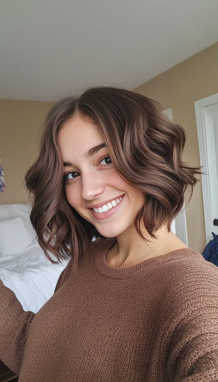 22. Chocolate Brown Soft Curved Bob (Bob Hairstyles For Thin Hair) - Bob Hairstyles For Thin Hair