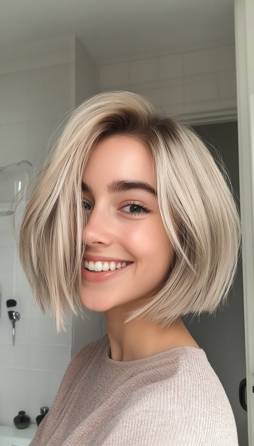 24. Beige Blonde Bob with Airy Layers (Bob Hairstyles For Thin Hair) - Bob Hairstyles For Thin Hair