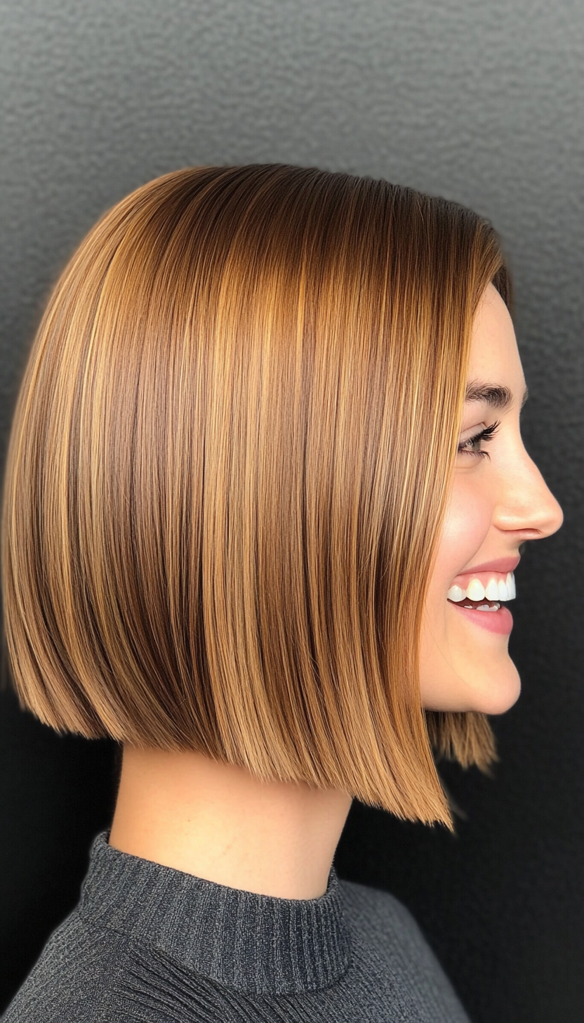 25. Golden Brown Blunt Cut Bob with Subtle Texture (Bob Hairstyles For Thin Hair) - Bob Hairstyles For Thin Hair