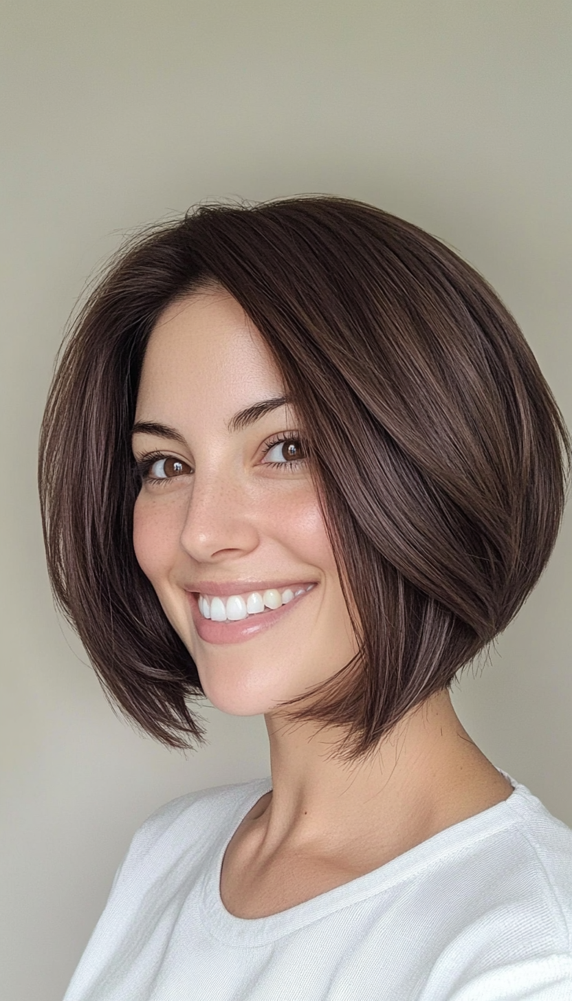 26. Deep Walnut Bob with Soft Side Layers (Bob Hairstyles For Thin Hair) - Bob Hairstyles For Thin Hair
