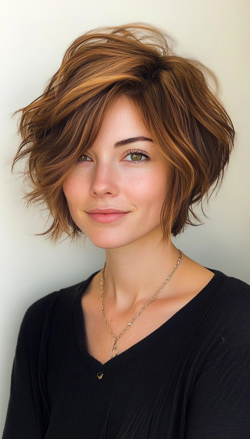 5. Layered Caramel Bob (Short Shaggy Bob Hairstyles) - Short Shaggy Bob Hairstyles