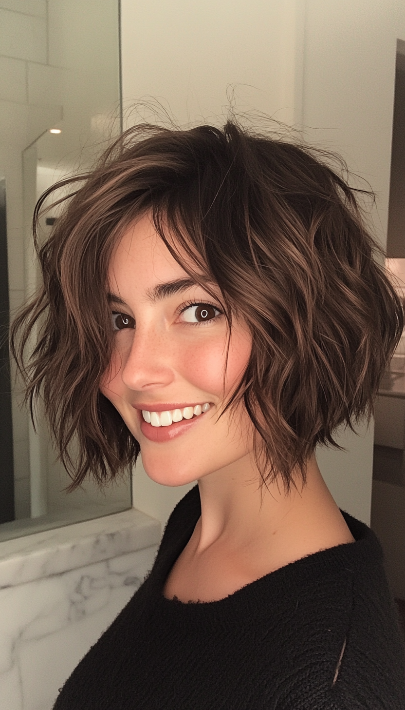 8. Messy Chocolate Waves (Short Shaggy Bob Hairstyles) - Short Shaggy Bob Hairstyles