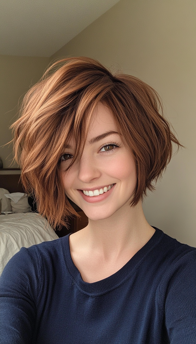 10. Choppy Chestnut Bob (Short Shaggy Bob Hairstyles) - Short Shaggy Bob Hairstyles