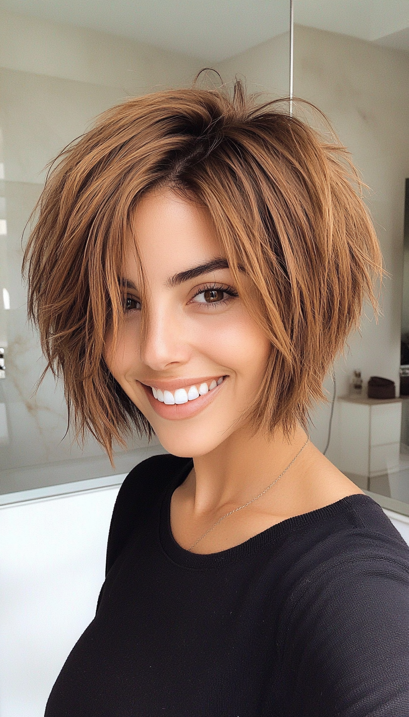 15. Short Caramel Shag (Short Shaggy Bob Hairstyles) - Short Shaggy Bob Hairstyles