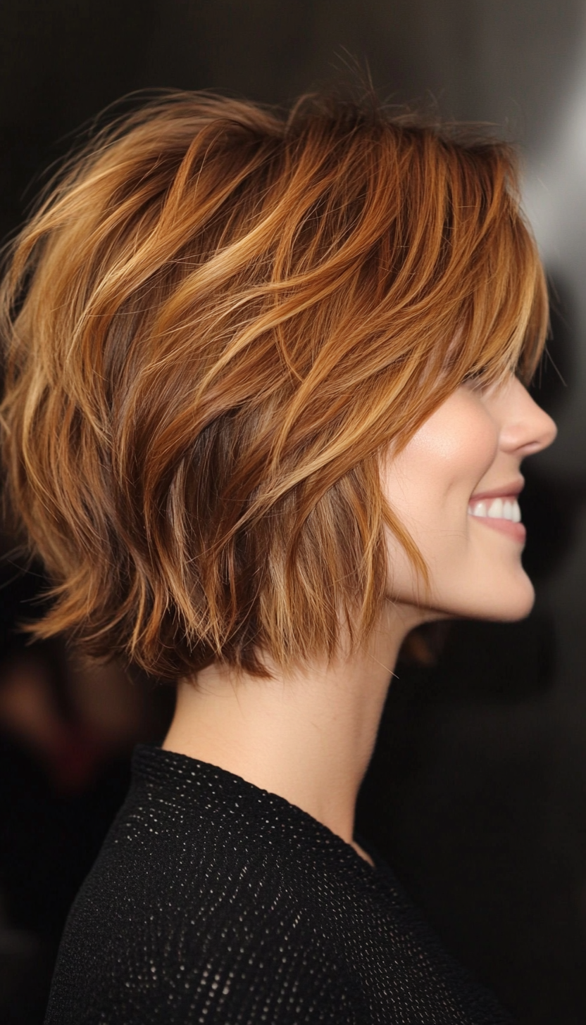 16. Amber-Toned Shaggy Bob (Short Shaggy Bob Hairstyles) - Short Shaggy Bob Hairstyles