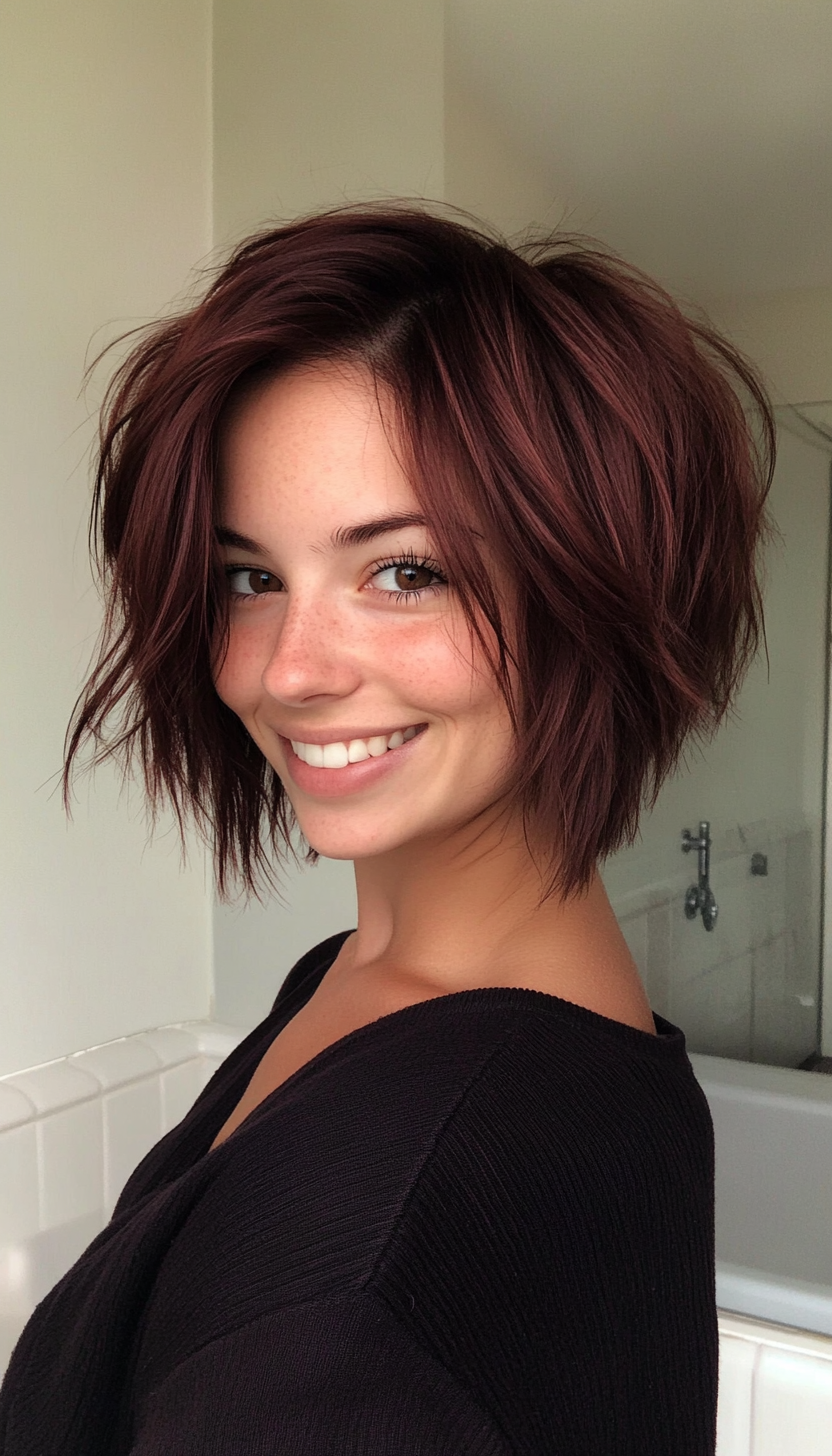 19. Deep Mahogany Layers (Short Shaggy Bob Hairstyles) - Short Shaggy Bob Hairstyles