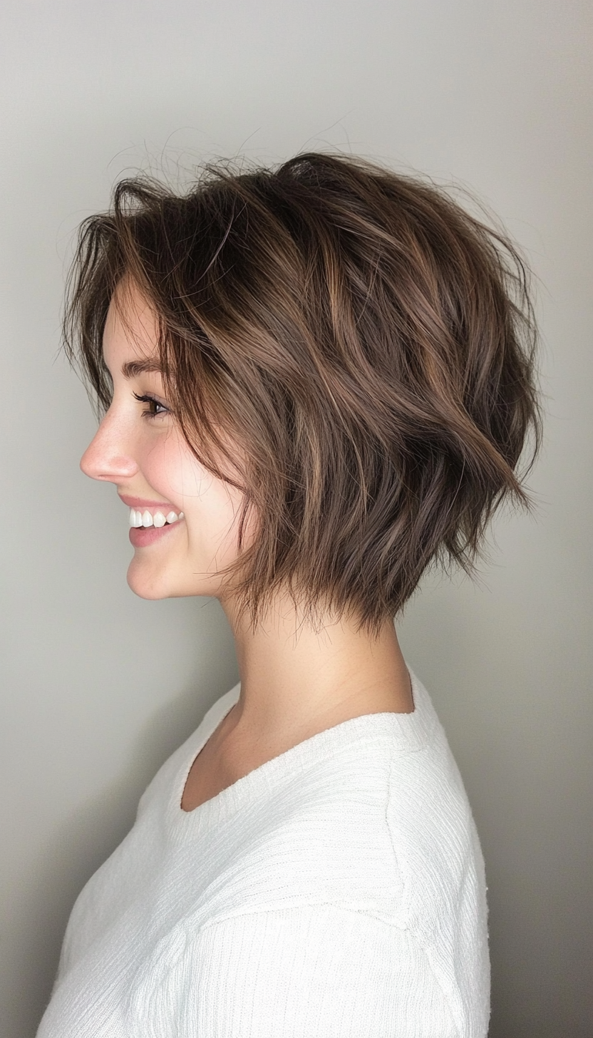 24. Cool Brunette Textured Bob (Short Shaggy Bob Hairstyles) - Short Shaggy Bob Hairstyles