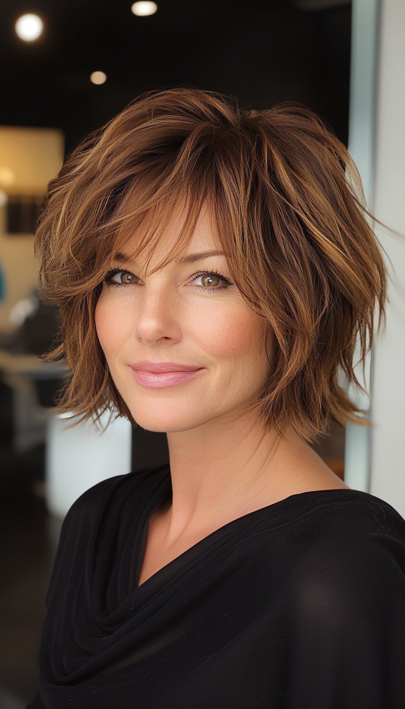 27. Short Maple Brown Bob (Short Shaggy Bob Hairstyles) - Short Shaggy Bob Hairstyles