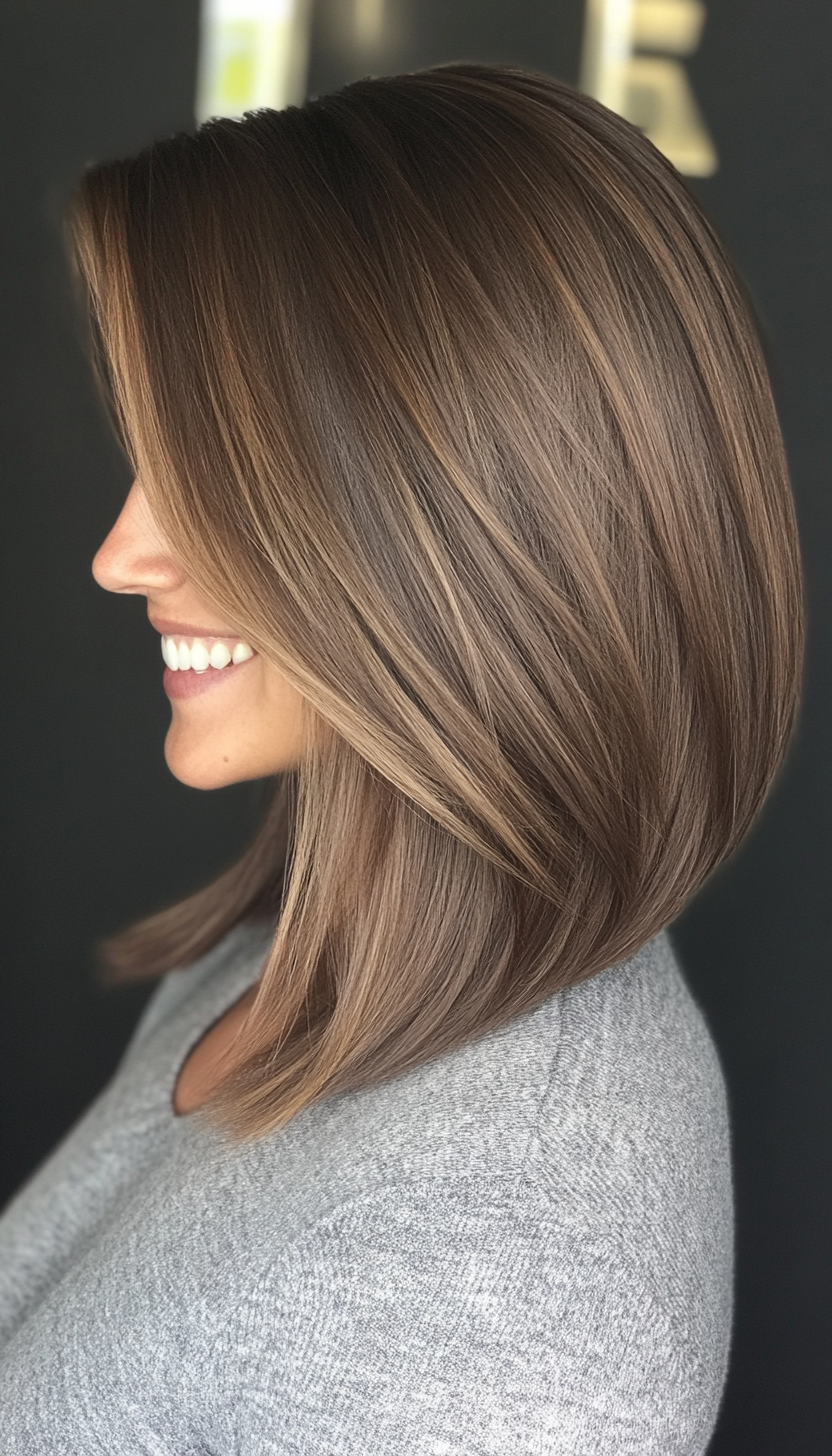 4. Blunt Lob in Ash Brown (Medium Length Hairstyles For Thin Hair) - Medium Length Hairstyles For Thin Hair