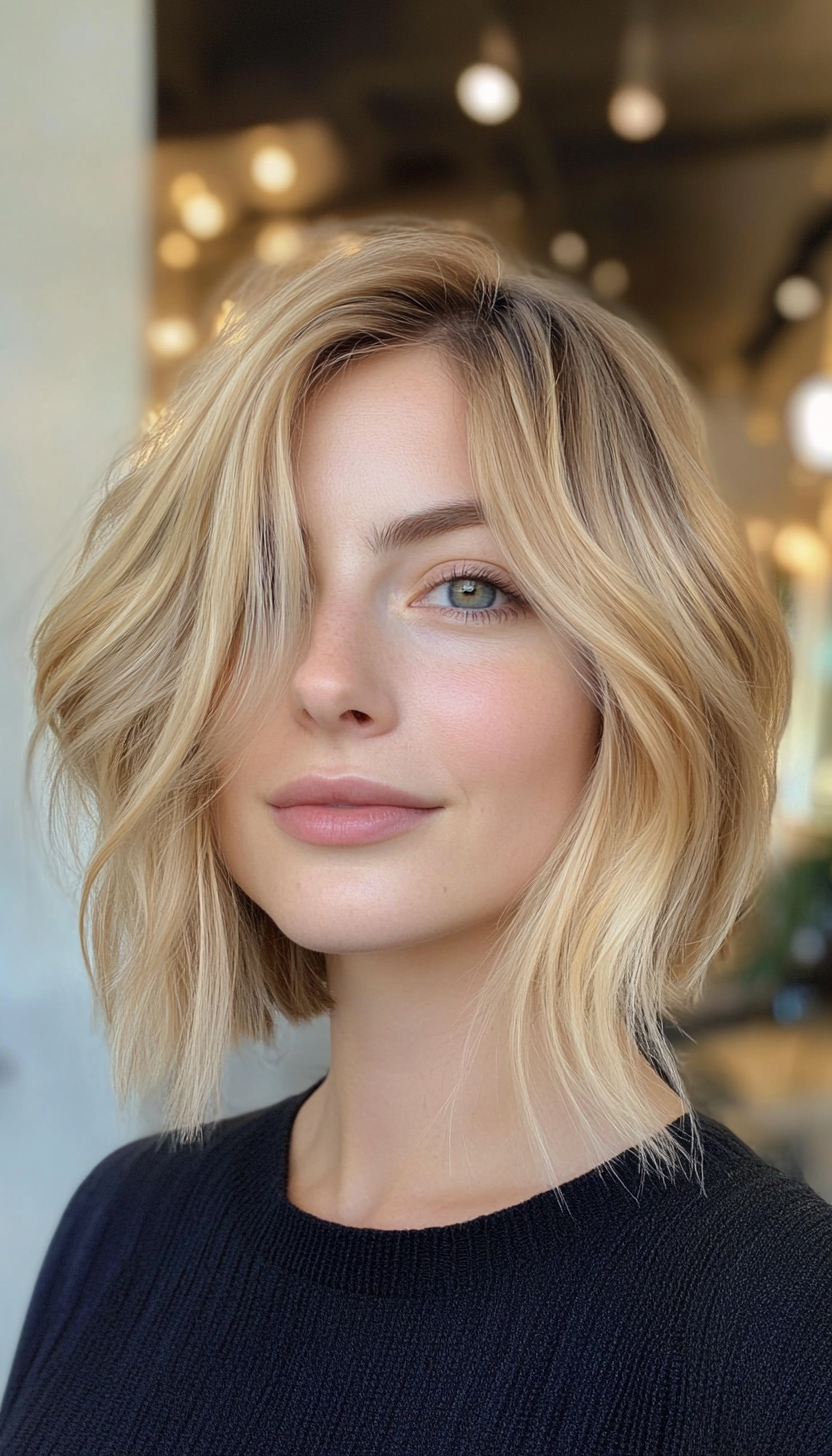 5. Choppy Bob in Golden Blonde (Medium Length Hairstyles For Thin Hair) - Medium Length Hairstyles For Thin Hair