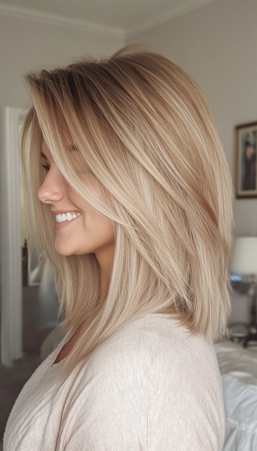 8. Layered Shoulder Cut in Light Ash Blonde (Medium Length Hairstyles For Thin Hair) - Medium Length Hairstyles For Thin Hair