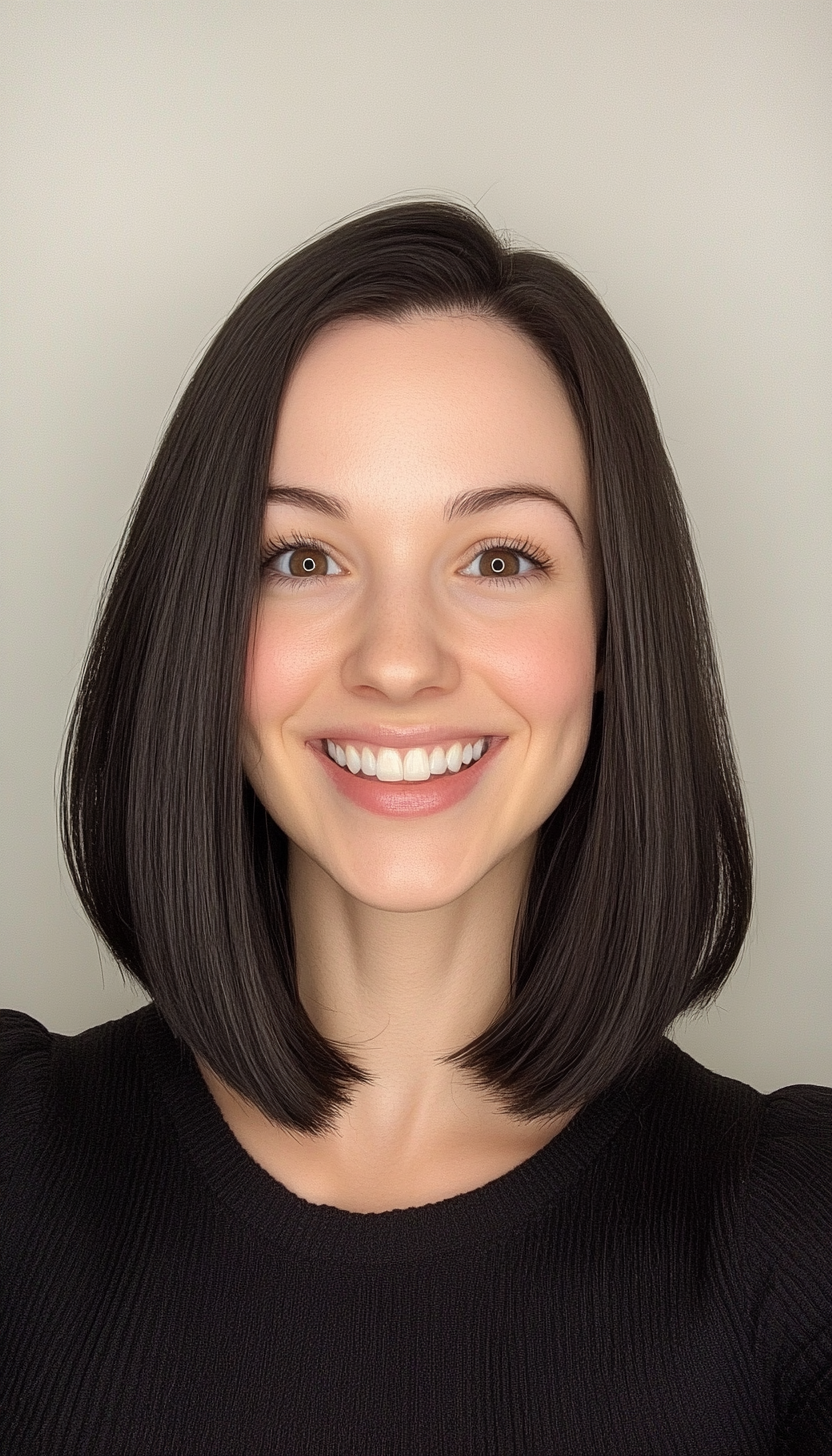 11. Sleek Mid-Length Cut in Jet Black (Medium Length Hairstyles For Thin Hair) - Medium Length Hairstyles For Thin Hair