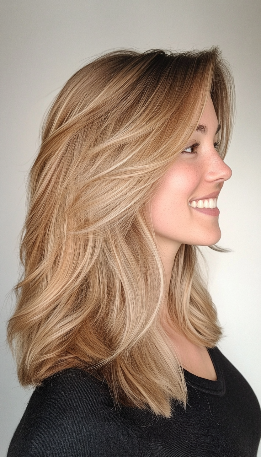 12. Subtle V-Cut in Dark Honey Blonde (Medium Length Hairstyles For Thin Hair) - Medium Length Hairstyles For Thin Hair