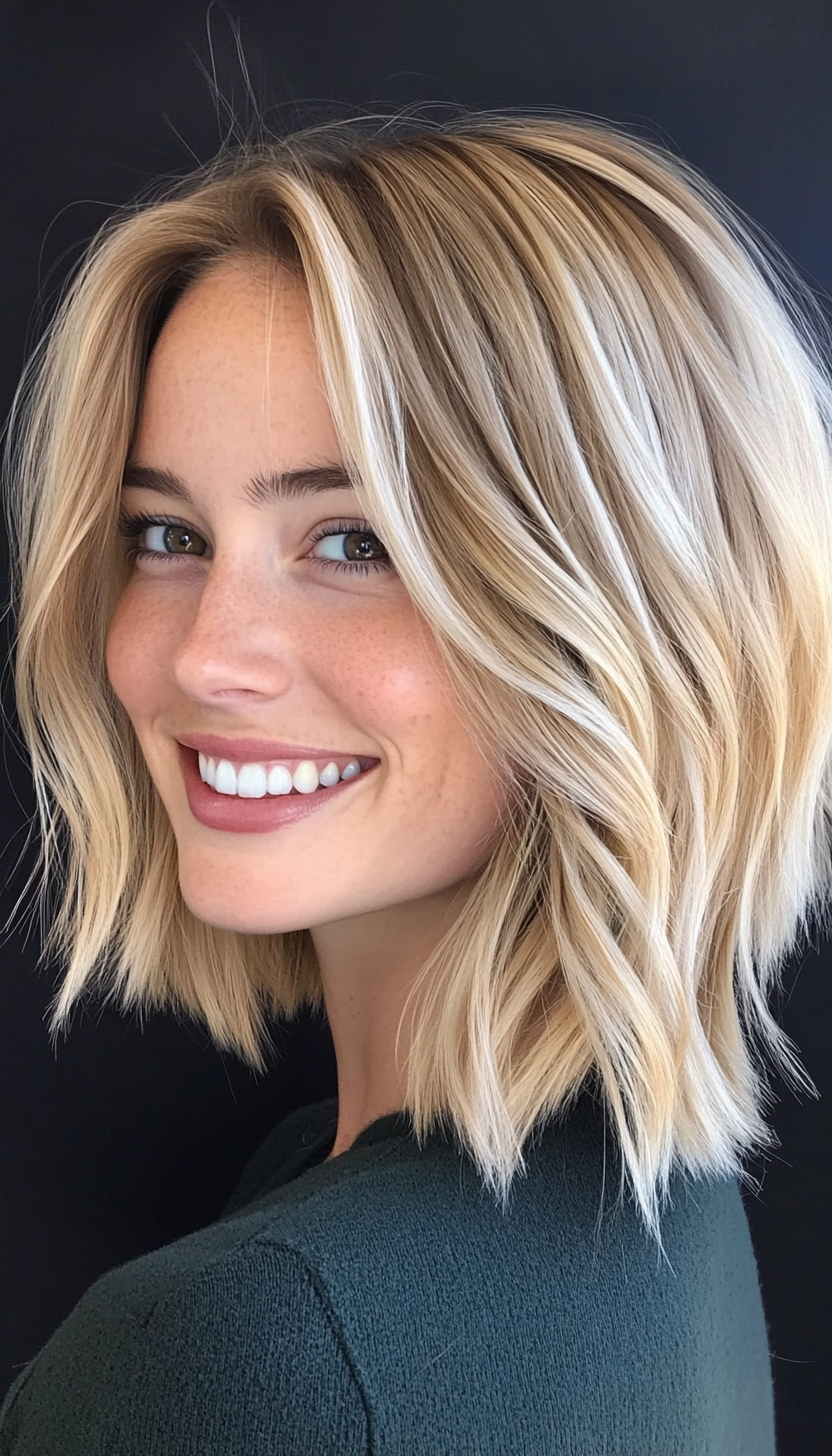 13. Textured Lob in Sandy Blonde (Medium Length Hairstyles For Thin Hair) - Medium Length Hairstyles For Thin Hair