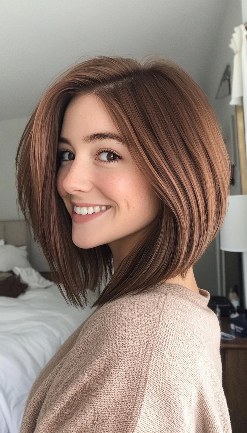 15. Angled Lob in Ashy Chestnut Brown (Medium Length Hairstyles For Thin Hair) - Medium Length Hairstyles For Thin Hair