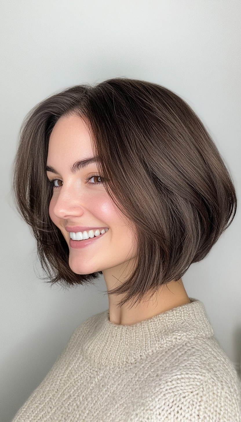 18. Rounded Bob in Deep Charcoal Brown (Medium Length Hairstyles For Thin Hair) - Medium Length Hairstyles For Thin Hair