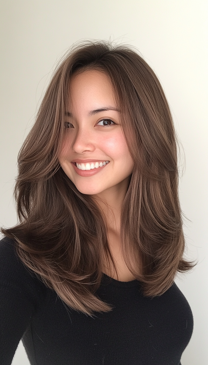 20. Soft Shoulder-Length Layers in Medium Walnut Brown (Medium Length Hairstyles For Thin Hair) - Medium Length Hairstyles For Thin Hair