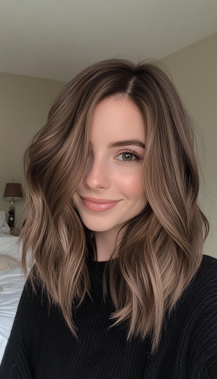 27. Slightly Layered Mid-Length Cut in Smoky Brown (Medium Length Hairstyles For Thin Hair) - Medium Length Hairstyles For Thin Hair