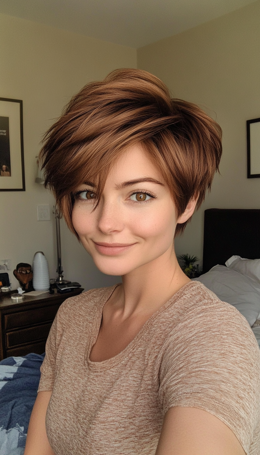 2. Feathered Pixie in Chestnut Brown (Short Pixie Haircuts For Women) - Short Pixie Haircuts For Women