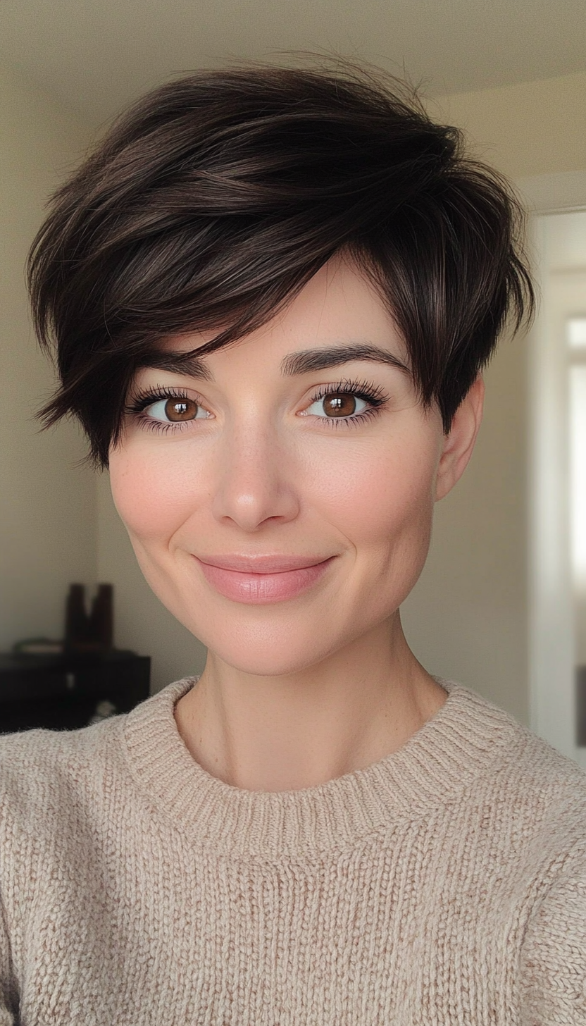 4. Layered Pixie Bob in Dark Brunette (Short Pixie Haircuts For Women) - Short Pixie Haircuts For Women