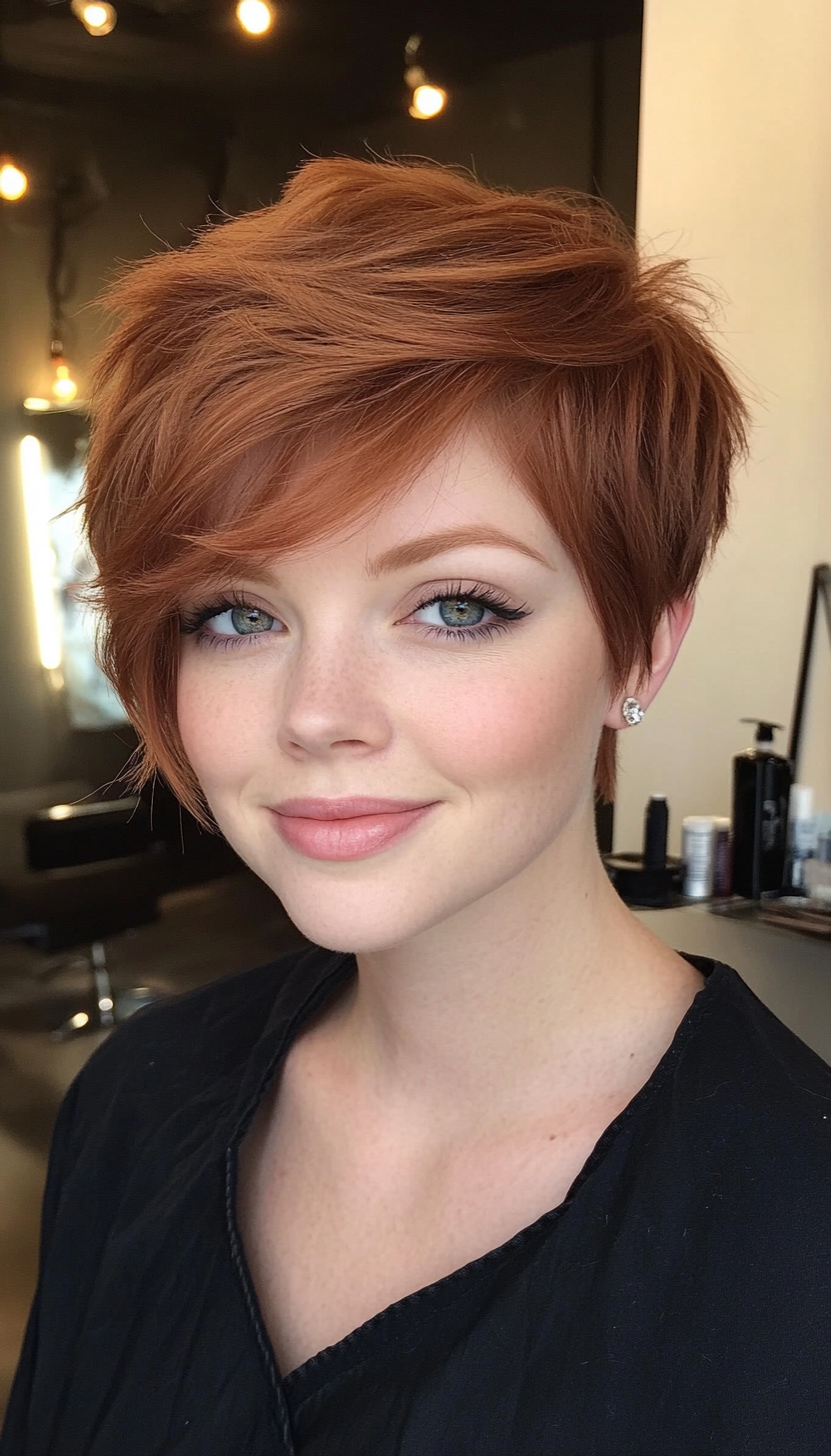 7. Choppy Pixie with Side Bangs in Natural Auburn (Short Pixie Haircuts For Women) - Short Pixie Haircuts For Women