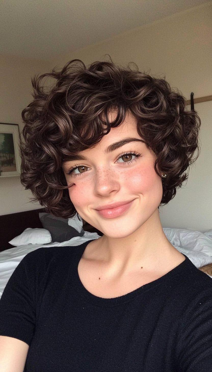 13. Curly Pixie in Dark Chocolate Brown (Short Pixie Haircuts For Women) - Short Pixie Haircuts For Women