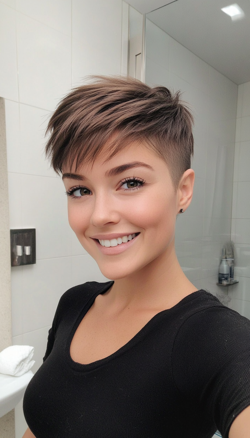 14. Edgy Cropped Pixie in Ash Brown (Short Pixie Haircuts For Women) - Short Pixie Haircuts For Women