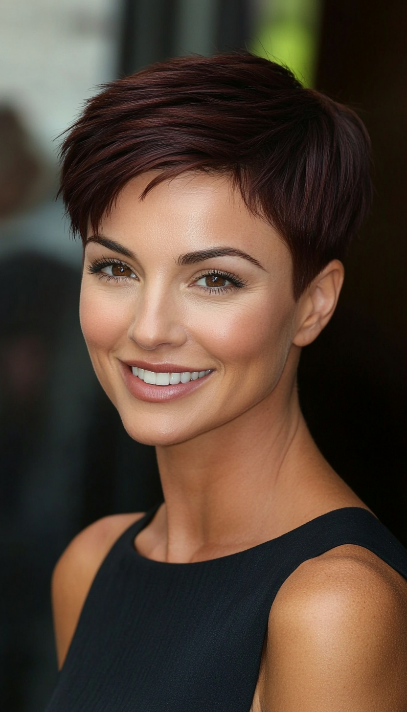 18. Sleek Cropped Pixie in Deep Mahogany (Short Pixie Haircuts For Women) - Short Pixie Haircuts For Women