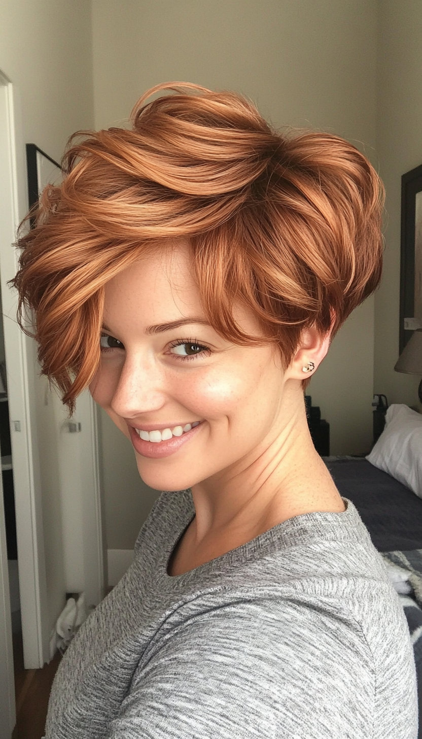 25. Tousled Pixie with Side Part in Light Copper Brown (Short Pixie Haircuts For Women) - Short Pixie Haircuts For Women