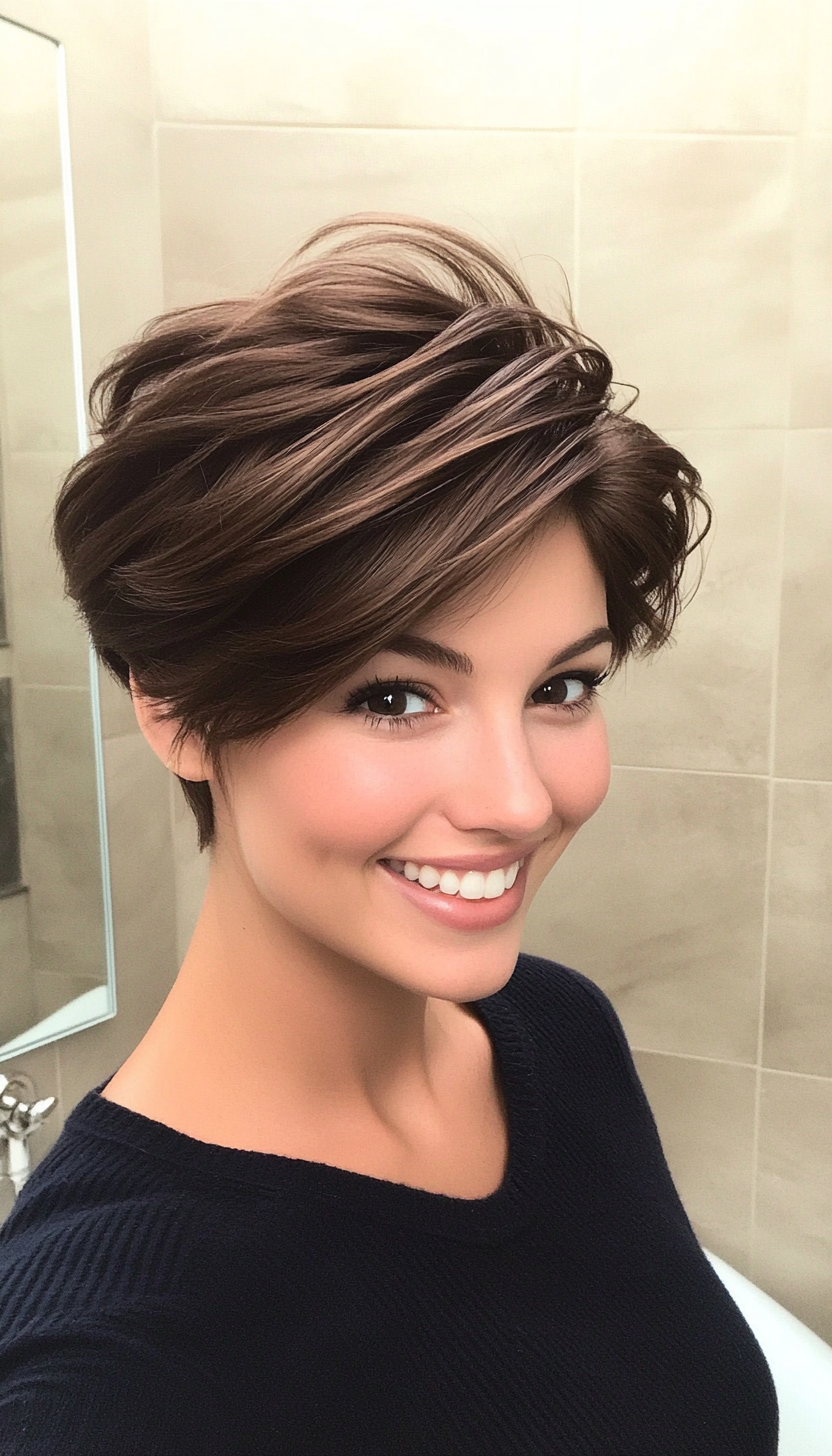 26. Voluminous Pixie in Dark Mocha Brown (Short Pixie Haircuts For Women) - Short Pixie Haircuts For Women