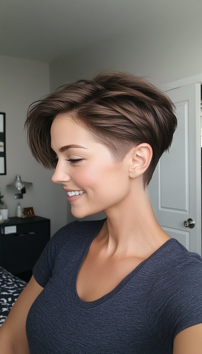 27. Sleek Forward Pixie in Natural Dark Blonde (Short Pixie Haircuts For Women) - Short Pixie Haircuts For Women