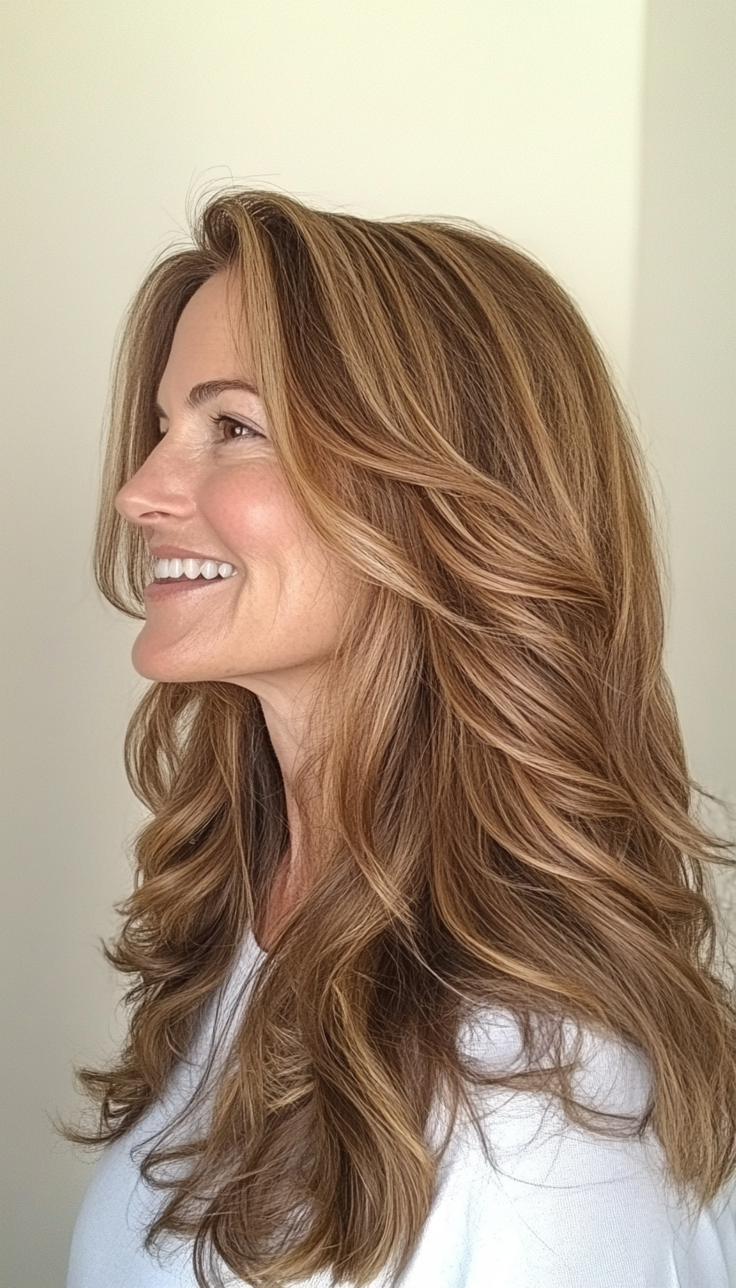4. Textured Beach Waves in Light Golden Brown (Long Hairstyles For Women Over 50) - Long Hairstyles For Women Over 50