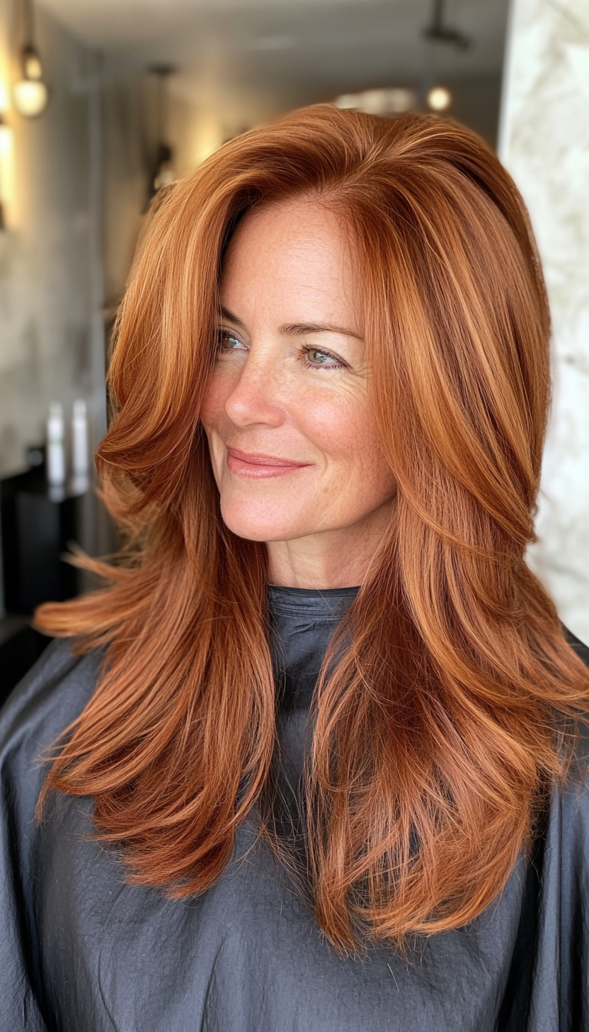 5. Face-Framing Layers in Deep Auburn (Long Hairstyles For Women Over 50) - Long Hairstyles For Women Over 50