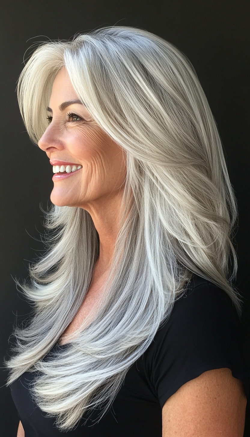 12. Wispy Ends with Silver Blonde Tones (Long Hairstyles For Women Over 50) - Long Hairstyles For Women Over 50