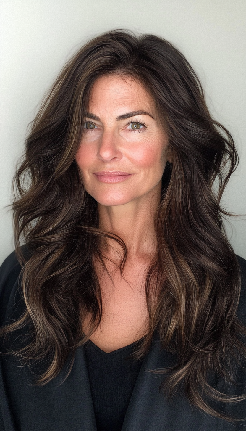 18. Loose Curls with Warm Brunette Undertones (Long Hairstyles For Women Over 50) - Long Hairstyles For Women Over 50