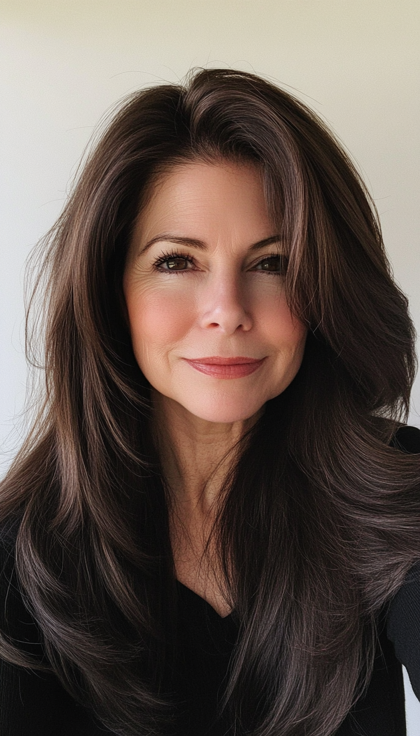 20. Tapered Ends with Dark Mocha Brown (Long Hairstyles For Women Over 50) - Long Hairstyles For Women Over 50